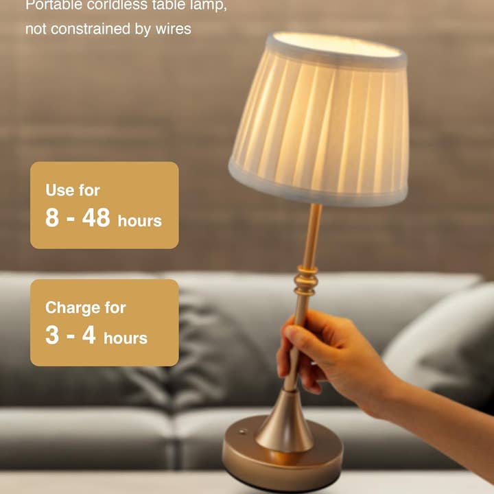LivingTaste Home Inc - Wholesale Accent/Desk Lamp - Cordless Rechargeable Fabric Shade Bedside Gold Lamps