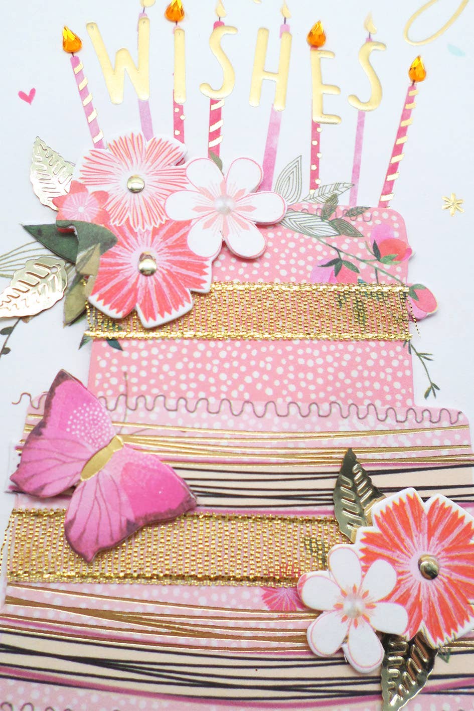 Second Nature Ltd - Wholesale Birthday Card - Open - Floral Cake with Candles - Champagne - Second Nature3