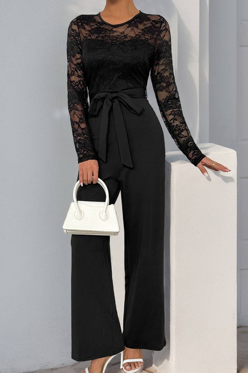 NINEXIS - Wholesale Jumpsuit - Women's - CWSJS00321_PATCHWORK WIDE LEG JUMPSUIT LONG SLEEVE