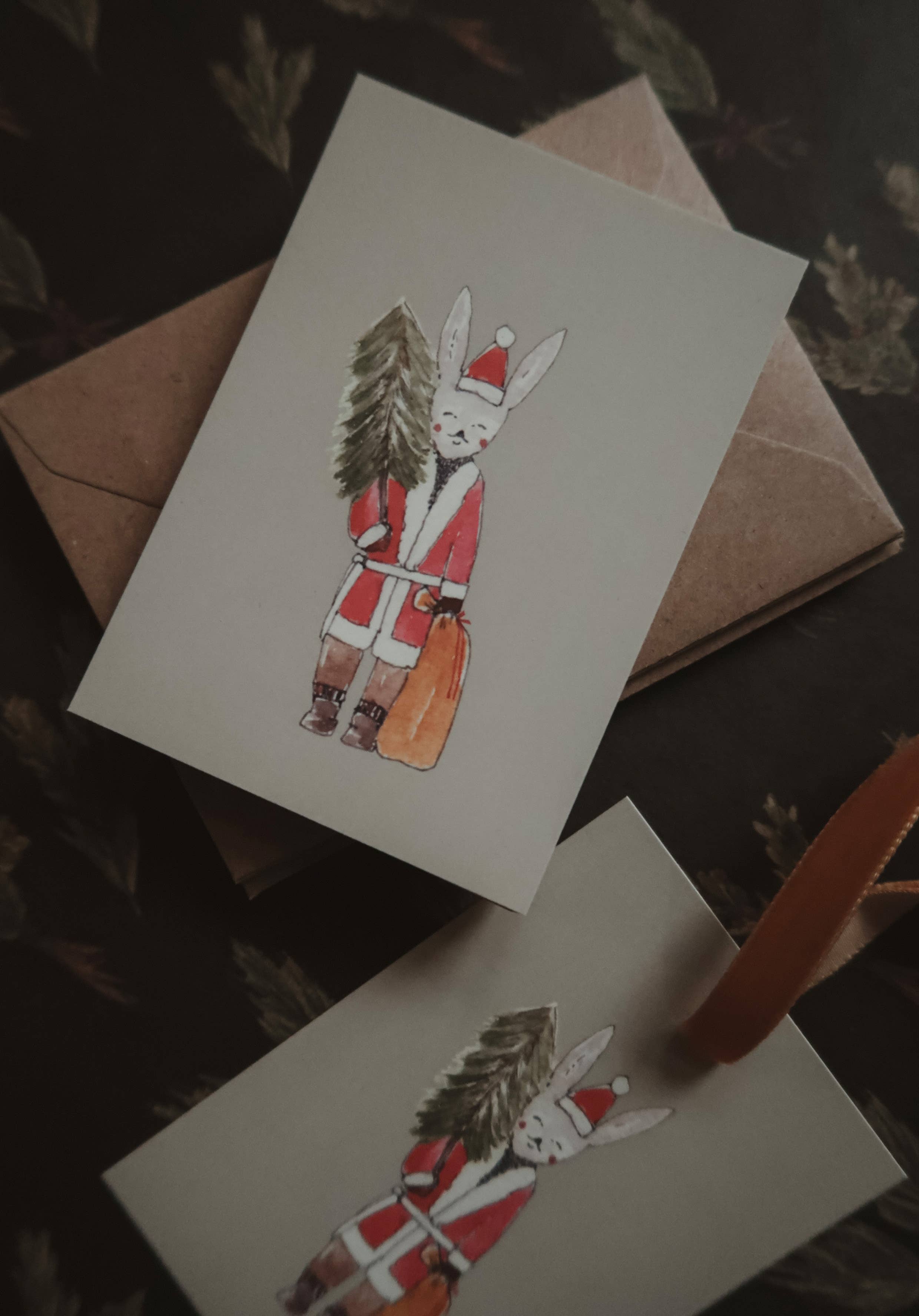 MyDesignPictures - Wholesale Christmas Card - Winter bunny with a tree Small Flat Card1