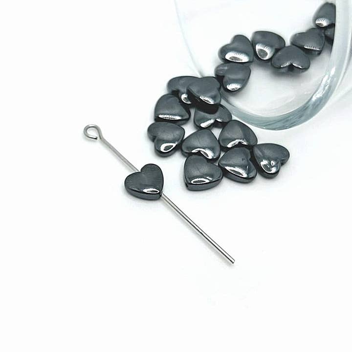 Hematite Heart Spacer Charm Beads, 8x8mm for wholesale by Guerrilla Charm