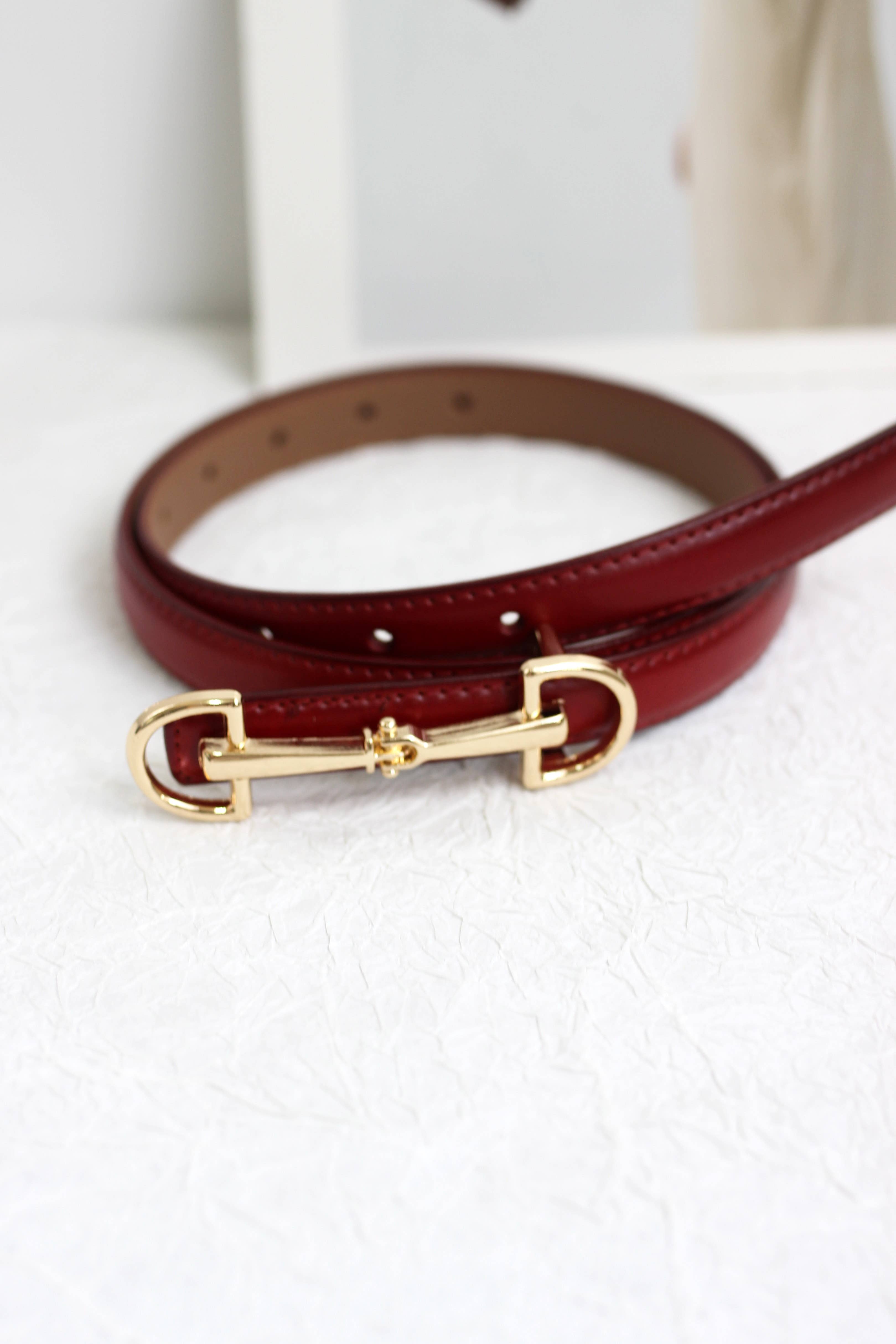 Esley Accessories - Wholesale Belt - Women's - A2408DJN36588 - Slim Leather Belt with Equestrian Buckle3