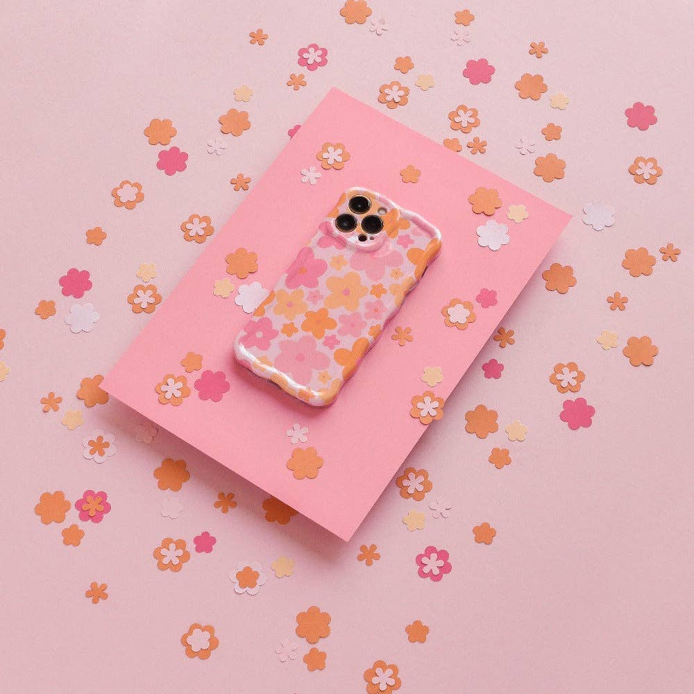 Coconut Lane - Wholesale Phone Case - Women's - Wavy Phone Case - Pink & Orange Bloom1