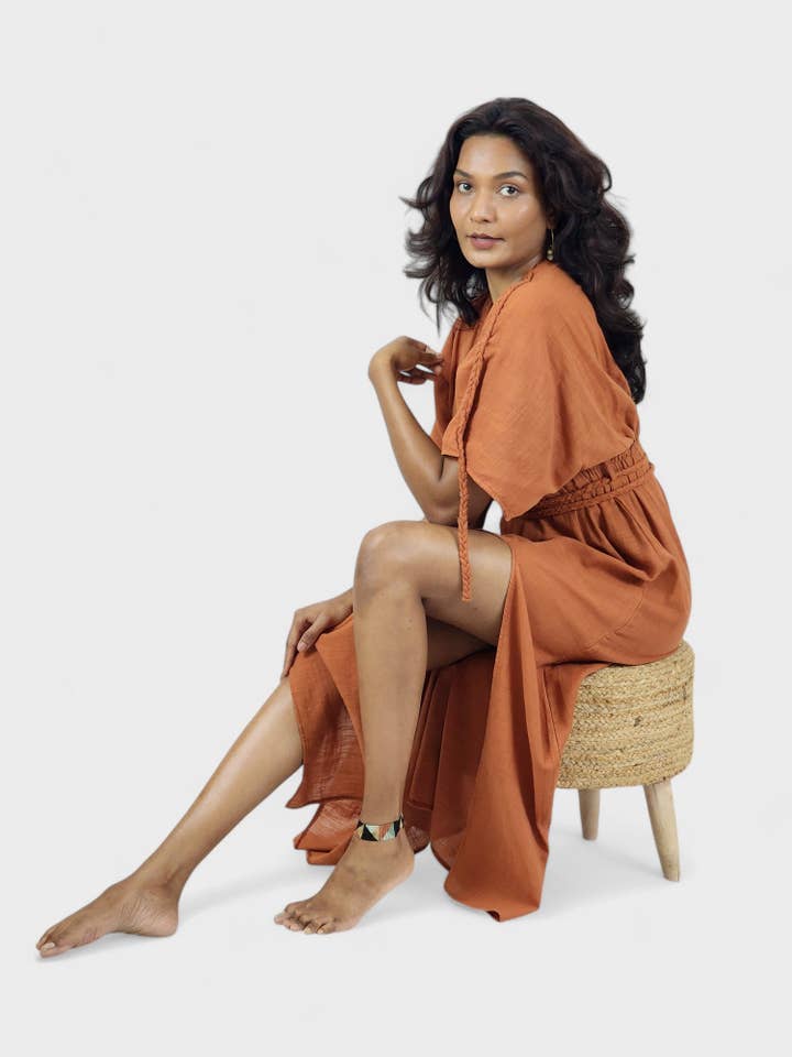 Sacred Ceremony - Wholesale Dress - Women's - Rust Organic Cotton Rope Goddess Maxi Dress14