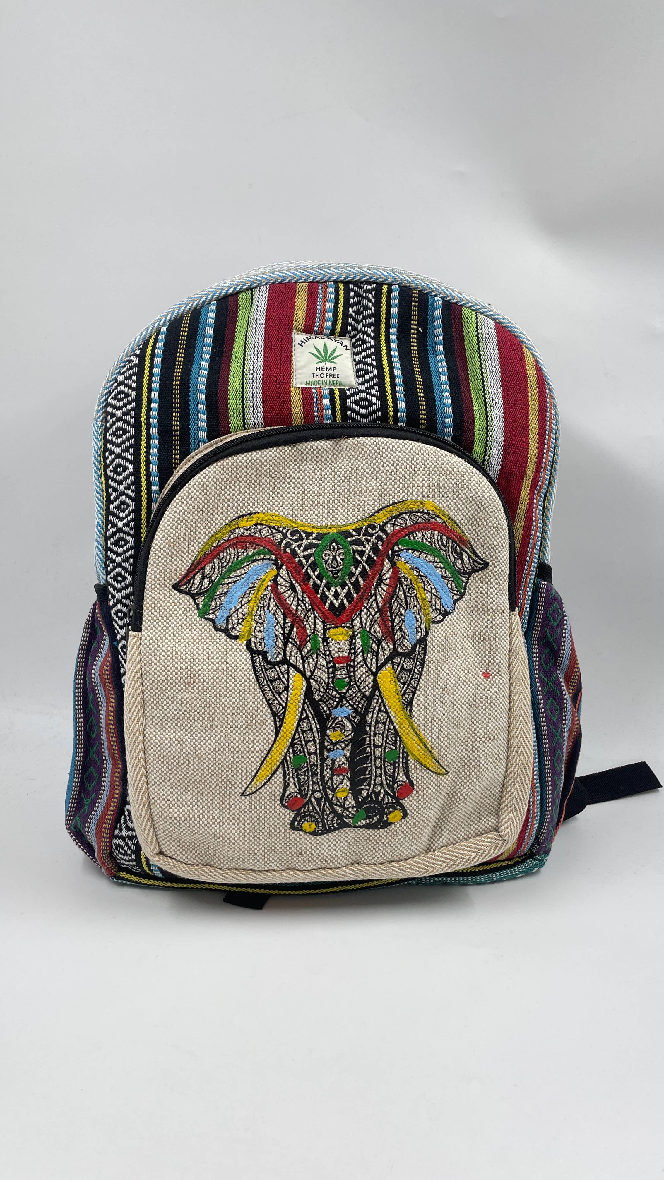 Funky Yak Ltd – wholesale Backpack – Women's – 100% Quilted Handmade Himalayan Hemp BackPack-Elephant Embro0