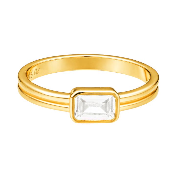Arya Square CZ 14k Gold Vermeil Signet Ring for wholesale by Quill Fine Jewelry & Lifestyle