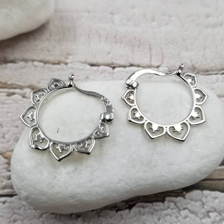 Silver Lotus Decorated Drop Earrings for wholesale by Treasure Wholesale