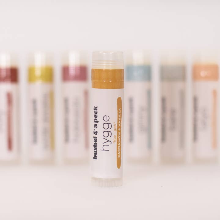Bushel & a Peck Organic Skincare and Beauty - Wholesale Lip Balm - Hygge Lip Balm: Cardamom + Vanilla1