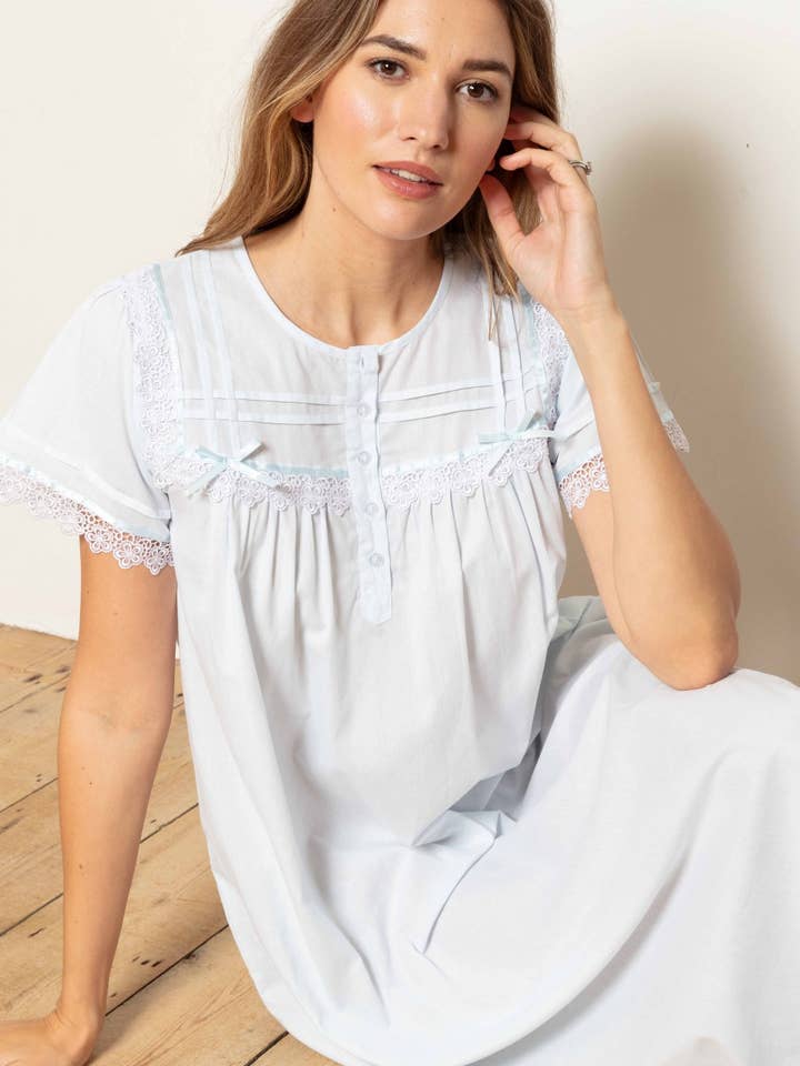 Cara Victorian Cotton Lawn Short Sleeve Nightdress for wholesale by Cottonreal