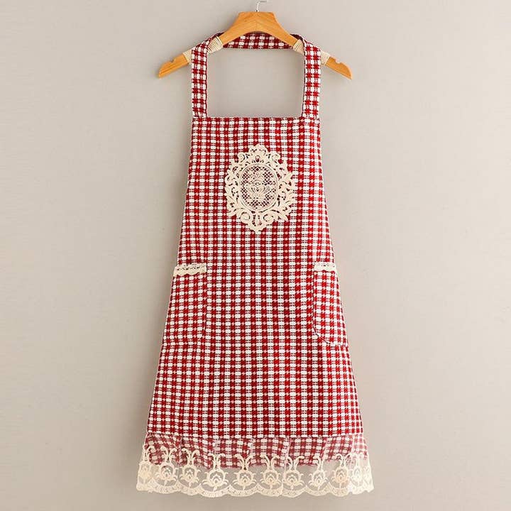 ACCITY - Wholesale Apron - Plaid Lace Princess apron with pockets bulk_CWMM2042
