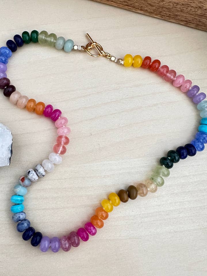 Hand knotted Rainbow Necklace - Colorful Gemstone Necklace for wholesale by Pyrite and Pearls