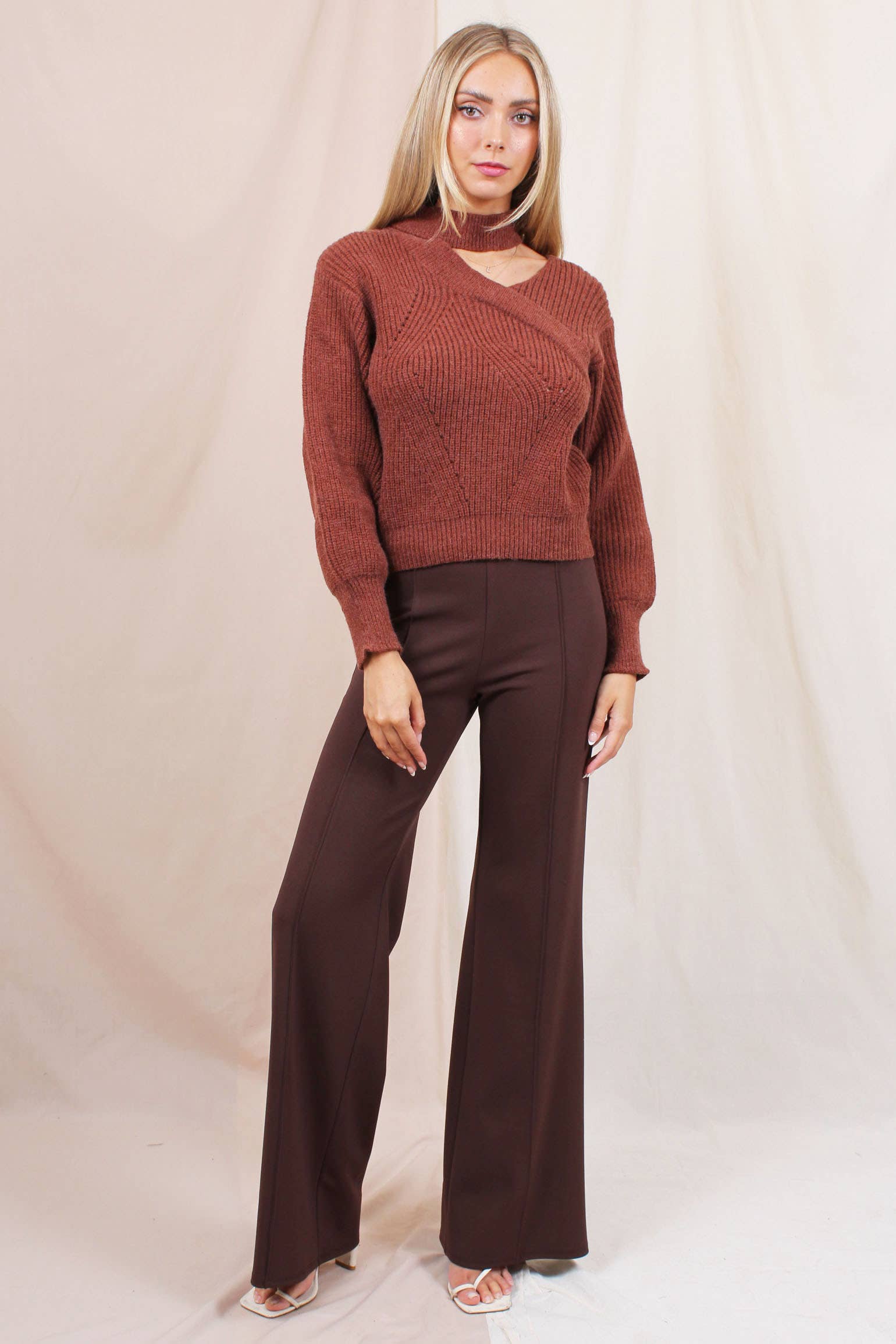 Fore Collection - Wholesale Pants - Women's - DRESSY HIGH WAISTED V CUT PINSTRIPE TROUSERS -PD5710F015