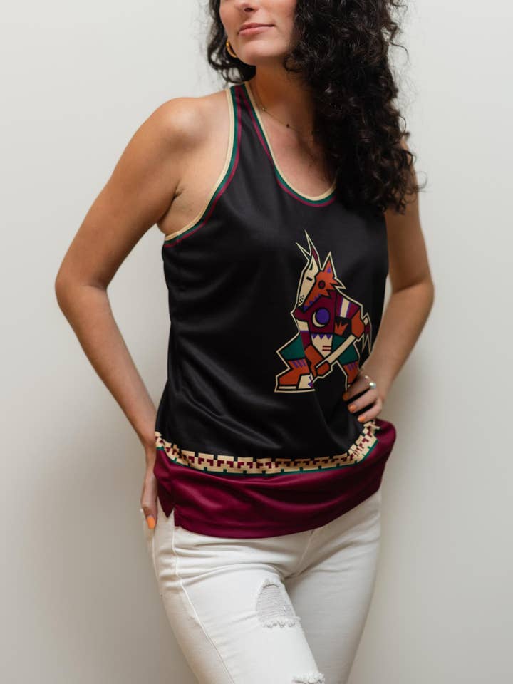 Black Arizona Coyotes Retro Alternate Women's Racerback Hockey Tank for wholesale on Faire