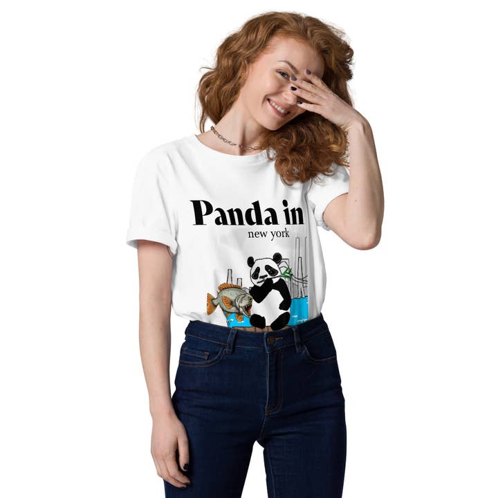 Unisex-T-Shirt aus Bio-Baumwolle: Panda in New York für den Großhandel von Disciplinatha