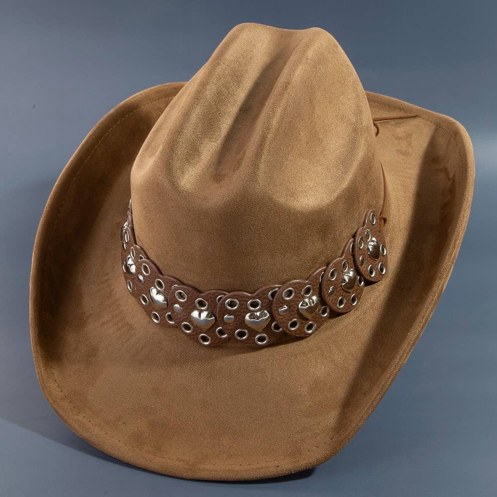 Collections by Fame Accessories - Vente Chapeau de cowboy – femme - Chapeau de cowboy occidental avec ceinture à sangle en cœur2
