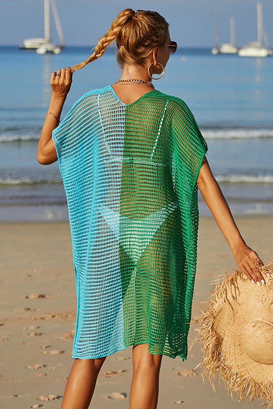 Vert Bleu Smock de bikini ample à texture froissée en vente sur Faire6