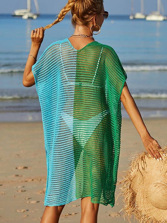 Vert Bleu Smock de bikini ample à texture froissée en vente sur Faire6