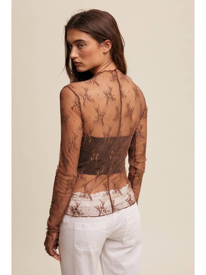 Listicle - Wholesale Blouse - Women's - Sheer Lace Long-Sleeve Top15