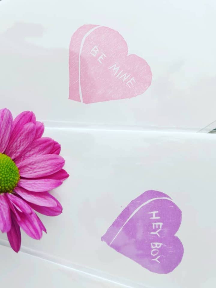 Sweet Hearts - Original Wood Block Printed Greeting Card for wholesale by Wingedprints