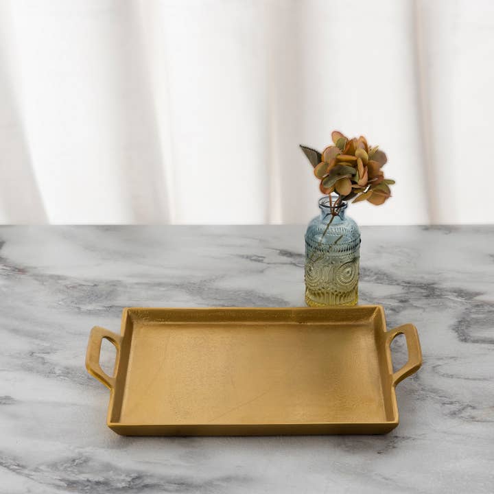 BIDKhome - Wholesale Serving Tray - Alum. Tray w/Handles 10x14" - Ant. Brass - ANTIQUE BRASS1