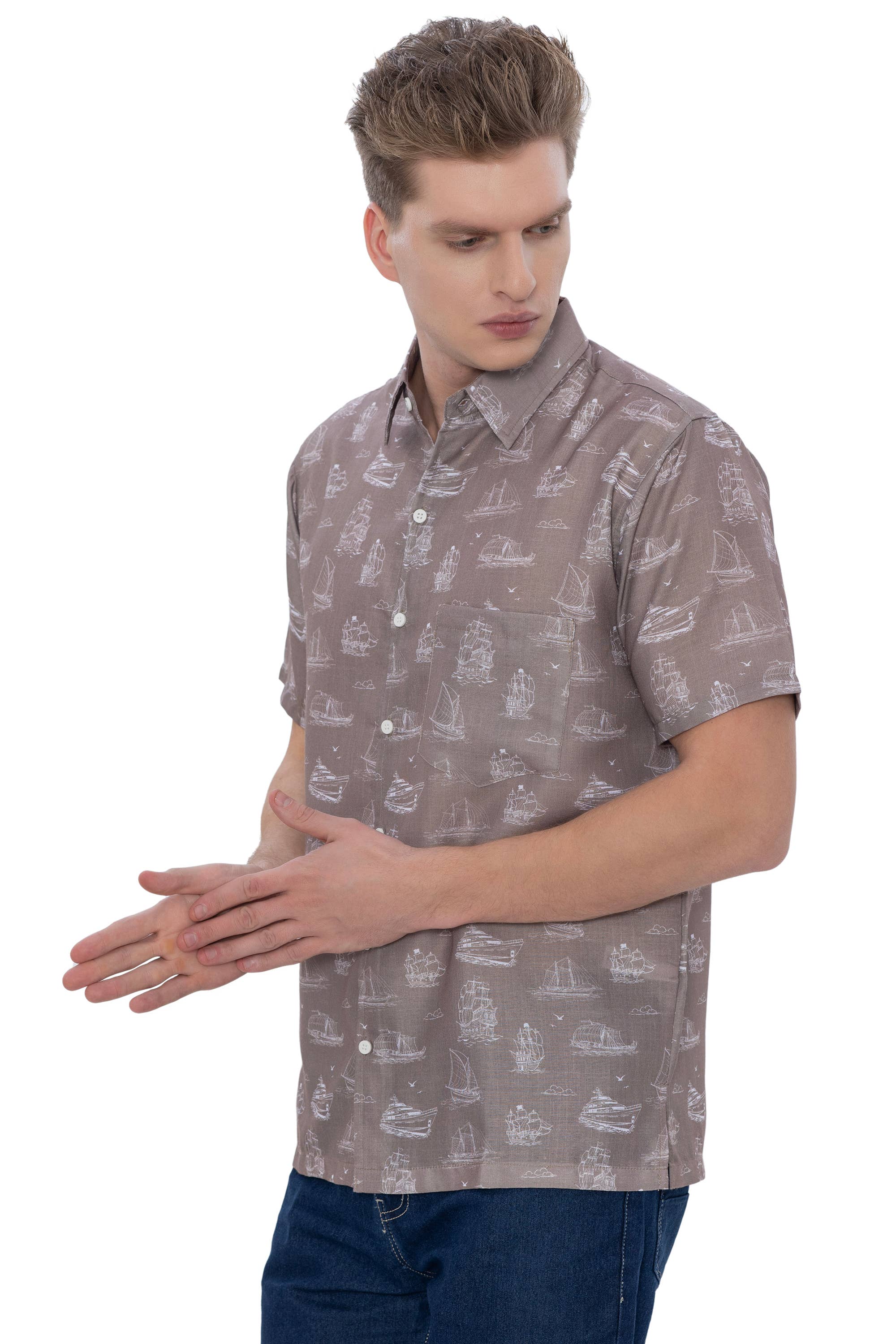 HAPPY BAY Linen Effect Mens Shirts Brown Ships P00404 for wholesale on Faire2