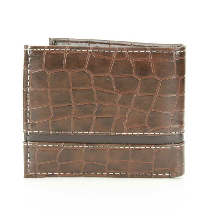 Leather Impressions Inc - Wholesale Wallet - Men's - Crocodile Embossed Vegan Wallet with Solid Band VL 9043