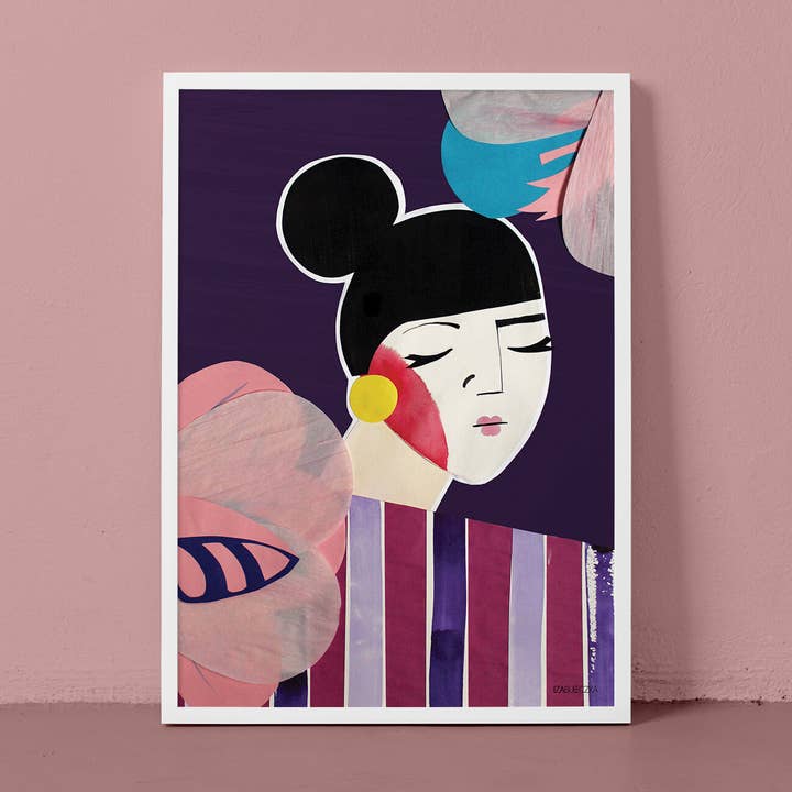 Collage in Violet: Lady in Flowers for wholesale by Iza Bułeczka