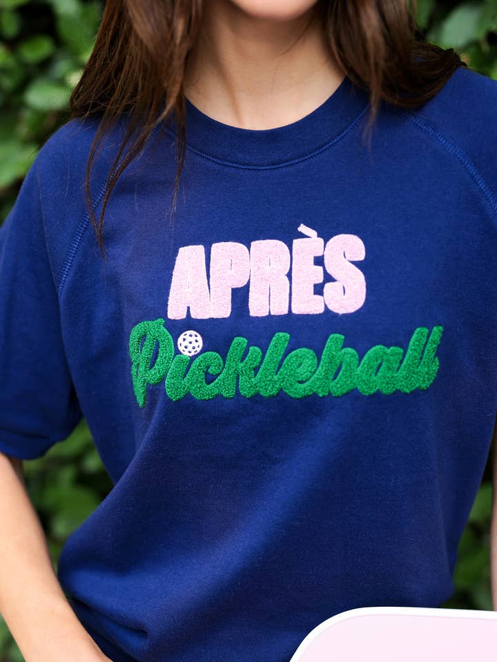Shiraleah - Wholesale Sweatshirt - Women's - "APRÈS PICKLEBALL" LIGHTWEIGHT SHORT SLEEVE SWEATSHIRT,NAVY