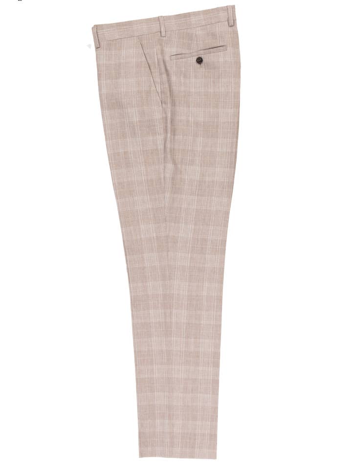 Fratelli Uniti - Wholesale Suit Pants - Men's - Soft Prince of Wales Check Trousers Beige - Carlo