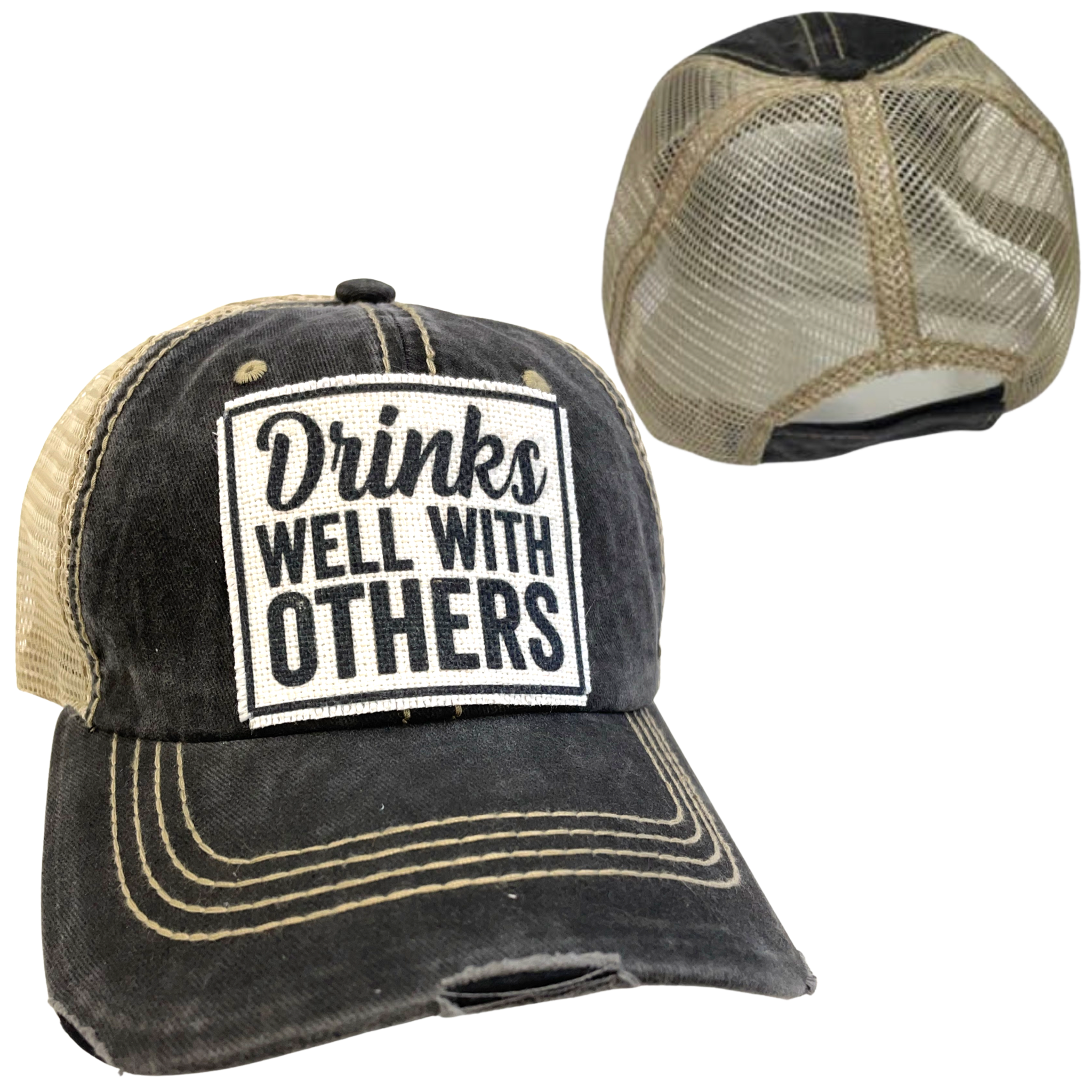dkhandmade - Wholesale Trucker Hat - Unisex - DRINKS WELL WITH OTHERS BALL CAP | UNISEX HAT | DISTRESSED1