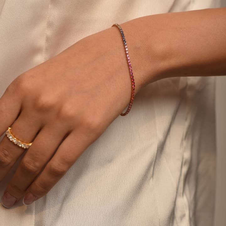 3.18 Carats Natural Rainbow Sapphire Tennis Bracelet in 14K/18K White Gold for wholesale by Evara Jewelry