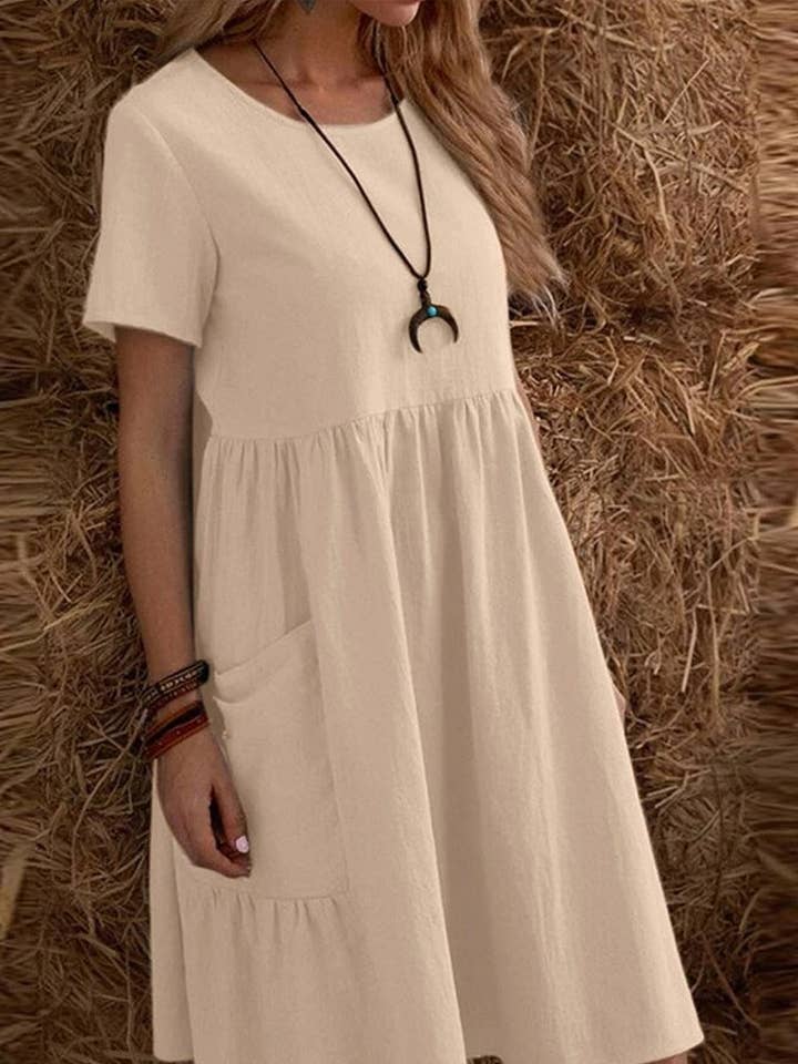 CWDSD8003_SUMMER RETRO LOOSE POCKET SOLID COLOR DRESS for wholesale by NINEXIS