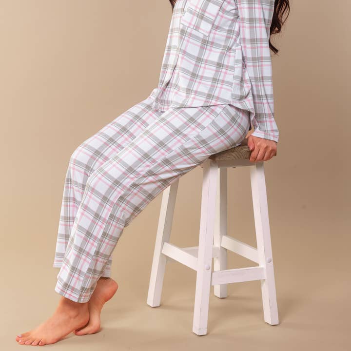 Amanda Blu - Wholesale Sleepwear Bottom - Women's - Pink and Grey Plaid Pajama Pants | Cloud Plush PJ Bottoms3