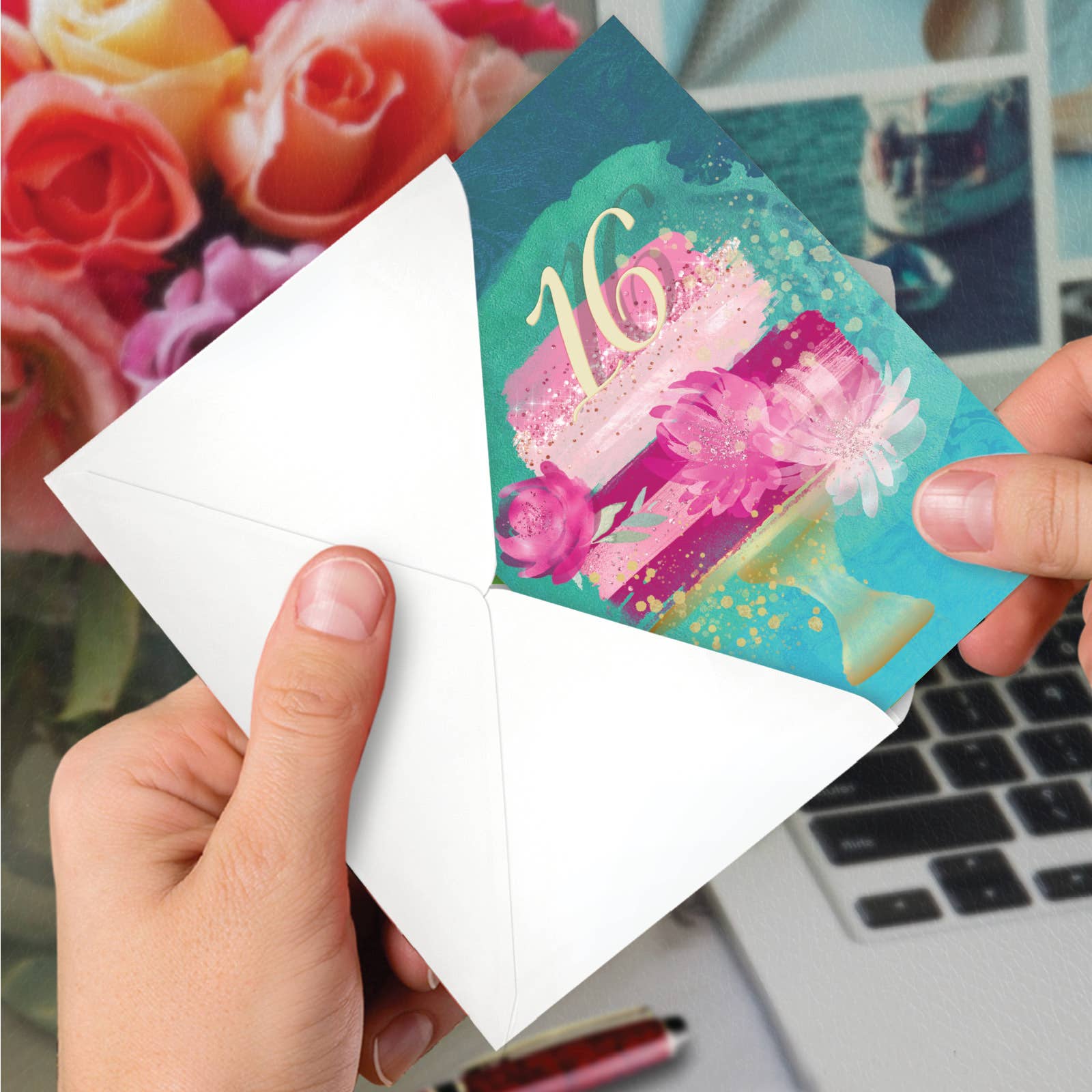 NobleWorks – Engroshandel Fødselsdagskort – Fødselsdagskort - Nummerkage 16 (1 kort)2