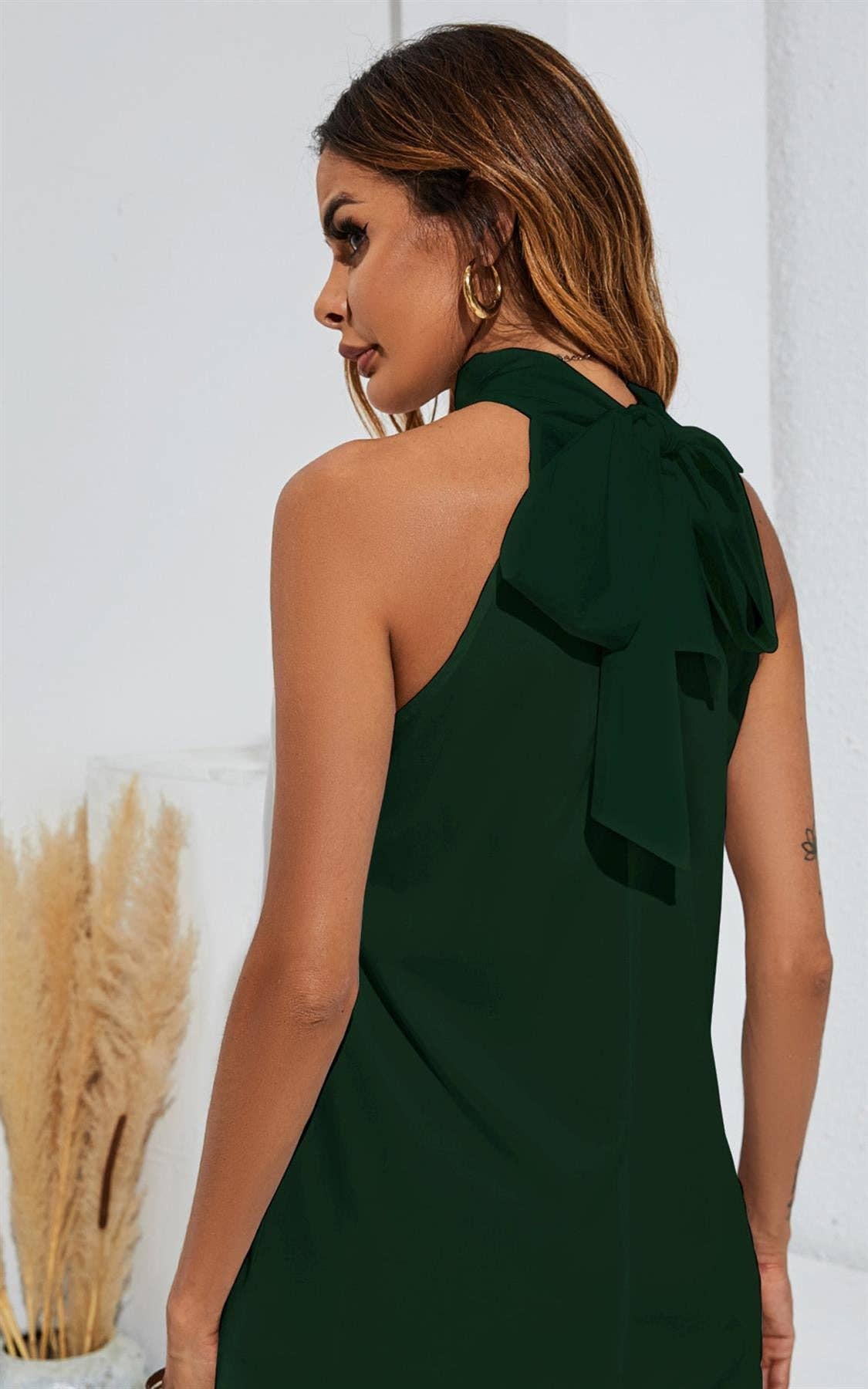 FS Collection – wholesale Blouse – Women’s – Halter Neck Tie Back Top In Forest Green1