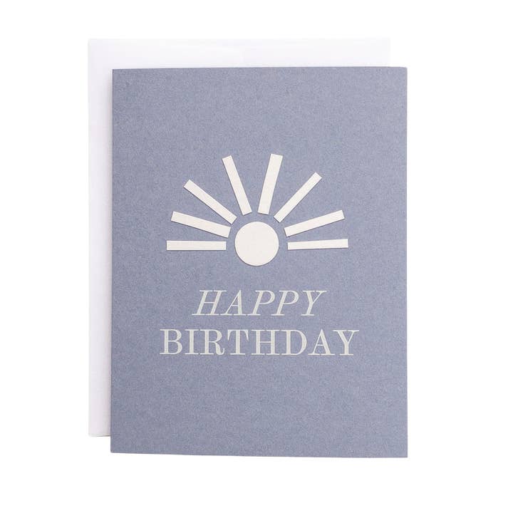 Carte d'anniversaire éclat de soleil — Design en papier découpé à la main sur bleu orage. pour la vente par Tracy Schifeling Art