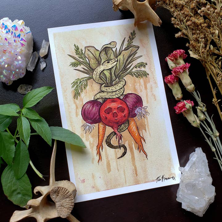 Golden Snake Hand Embellished Fine Art Print for wholesale by Tia Kinsman