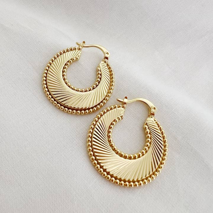 Freedom Sunburst Spiral Hoops Earrings Gold Filled for wholesale by True by Kristy Jewelry