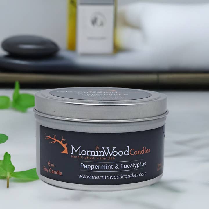 Peppermint and Eucalyptus -Soy Tin Collection for wholesale by MorninWood Candles