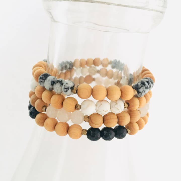 Thuja Wood & Stone Stretch Bracelet for wholesale by HL Stacks