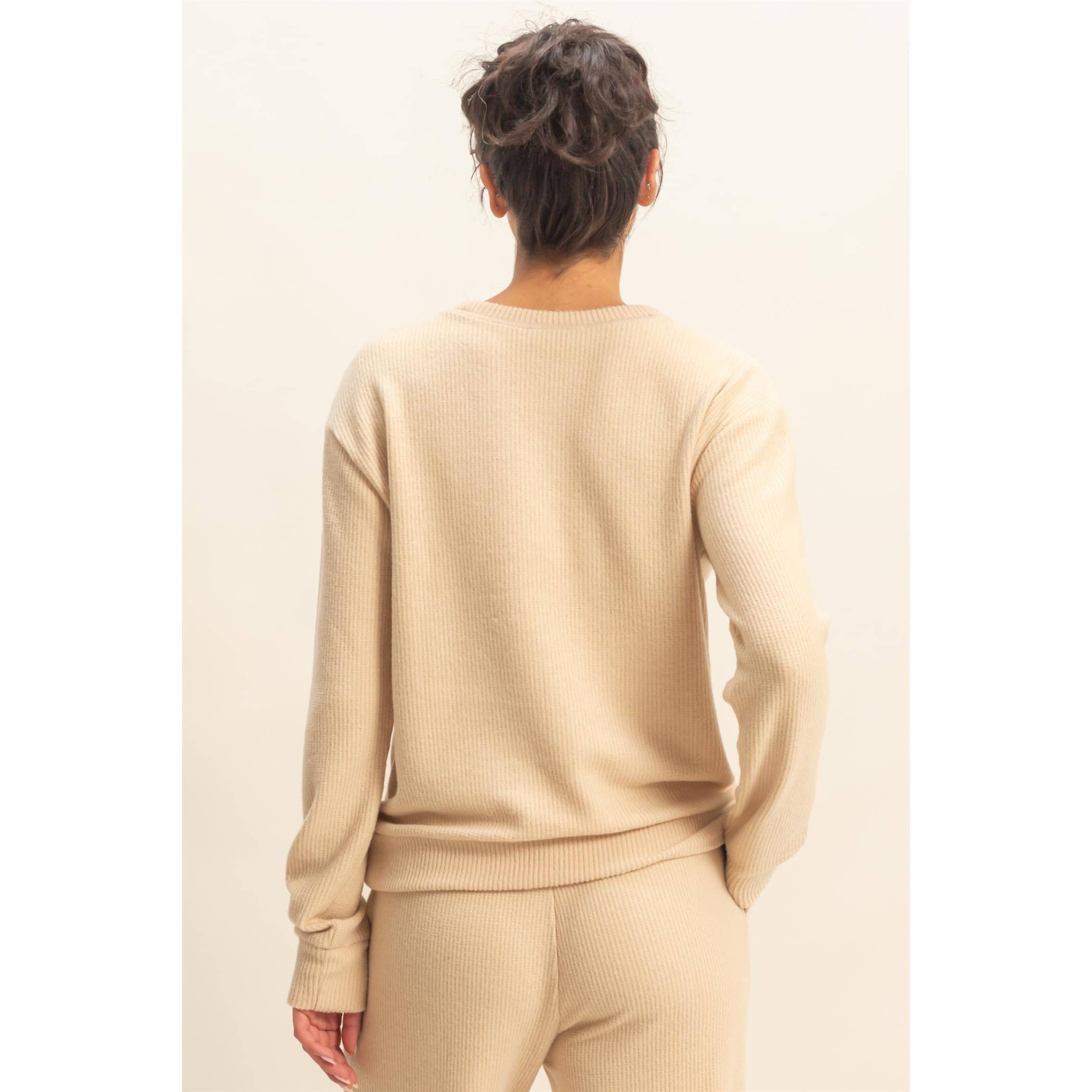 Double Zero - Wholesale Knit Top - Women's - Brushed Waffle Crew Neck Long Sleeve Top1