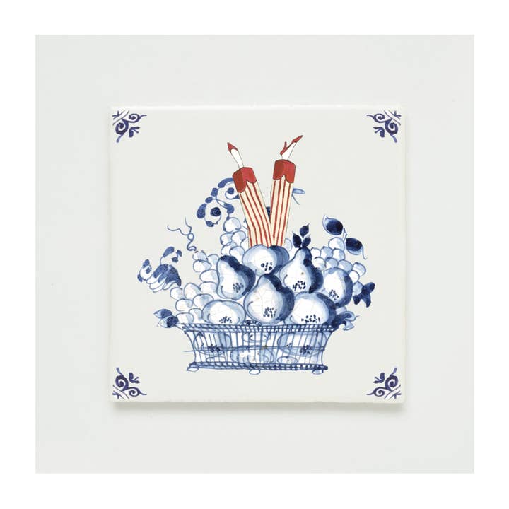 Wall tile collage blue fruit basket with legs for wholesale by Lylies