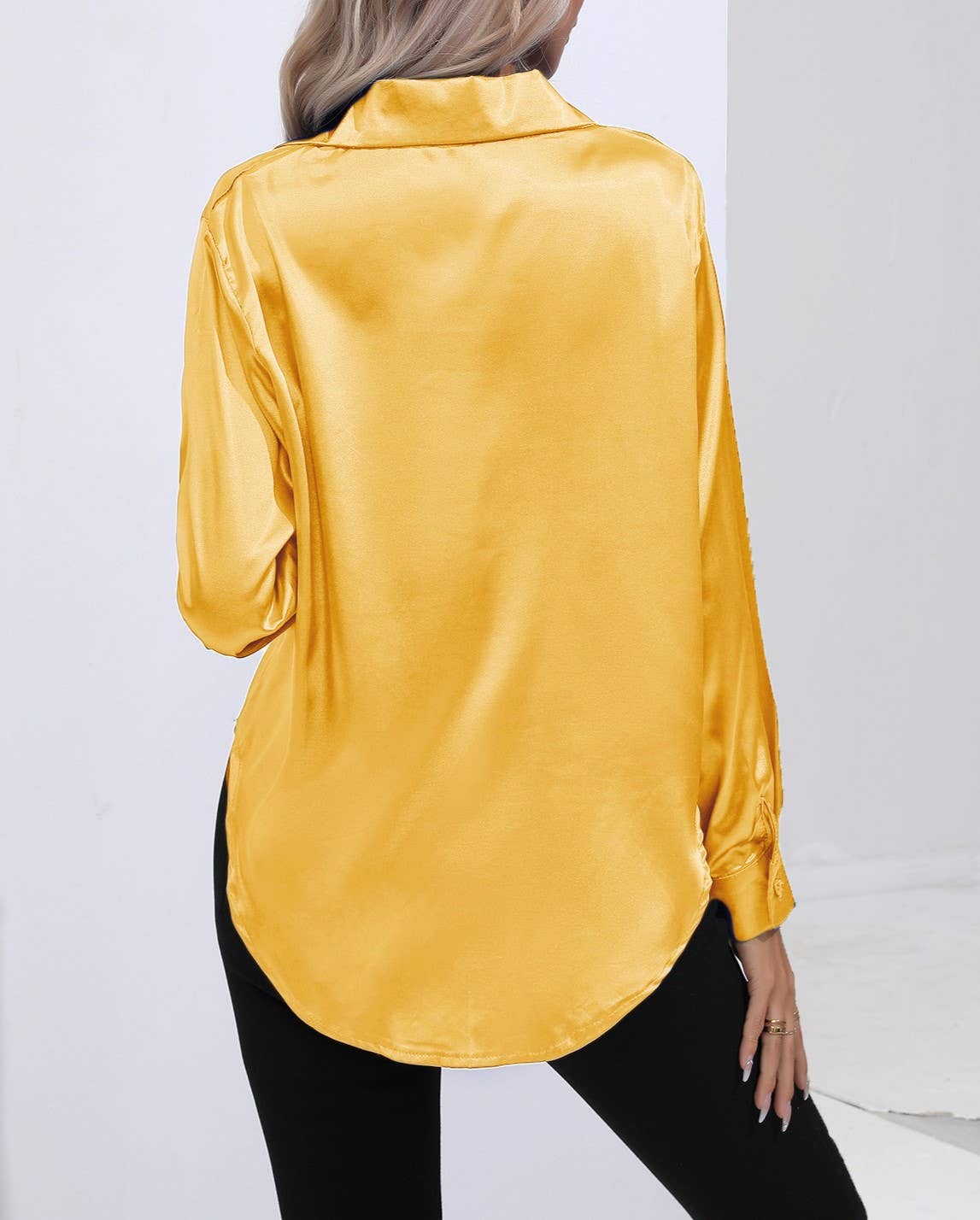 HIDDENBRAND - Wholesale Button Down Shirt - Women's - Satin Faux Silk Long-Sleeved Shirt46