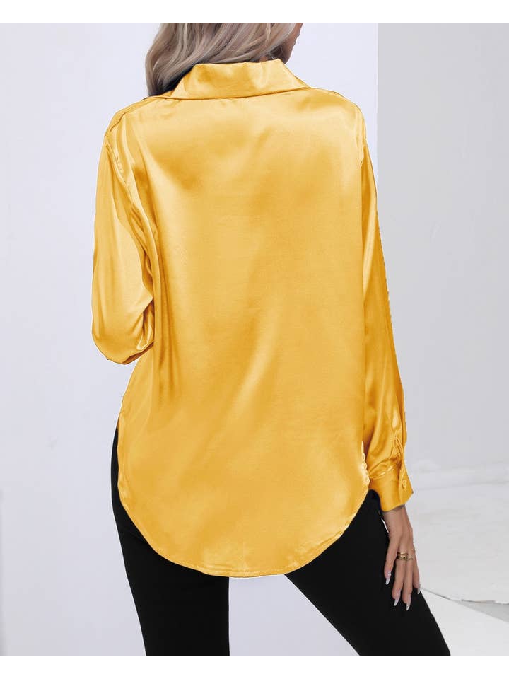 HIDDENBRAND - Wholesale Button Down Shirt - Women's - Satin Faux Silk Long-Sleeved Shirt46