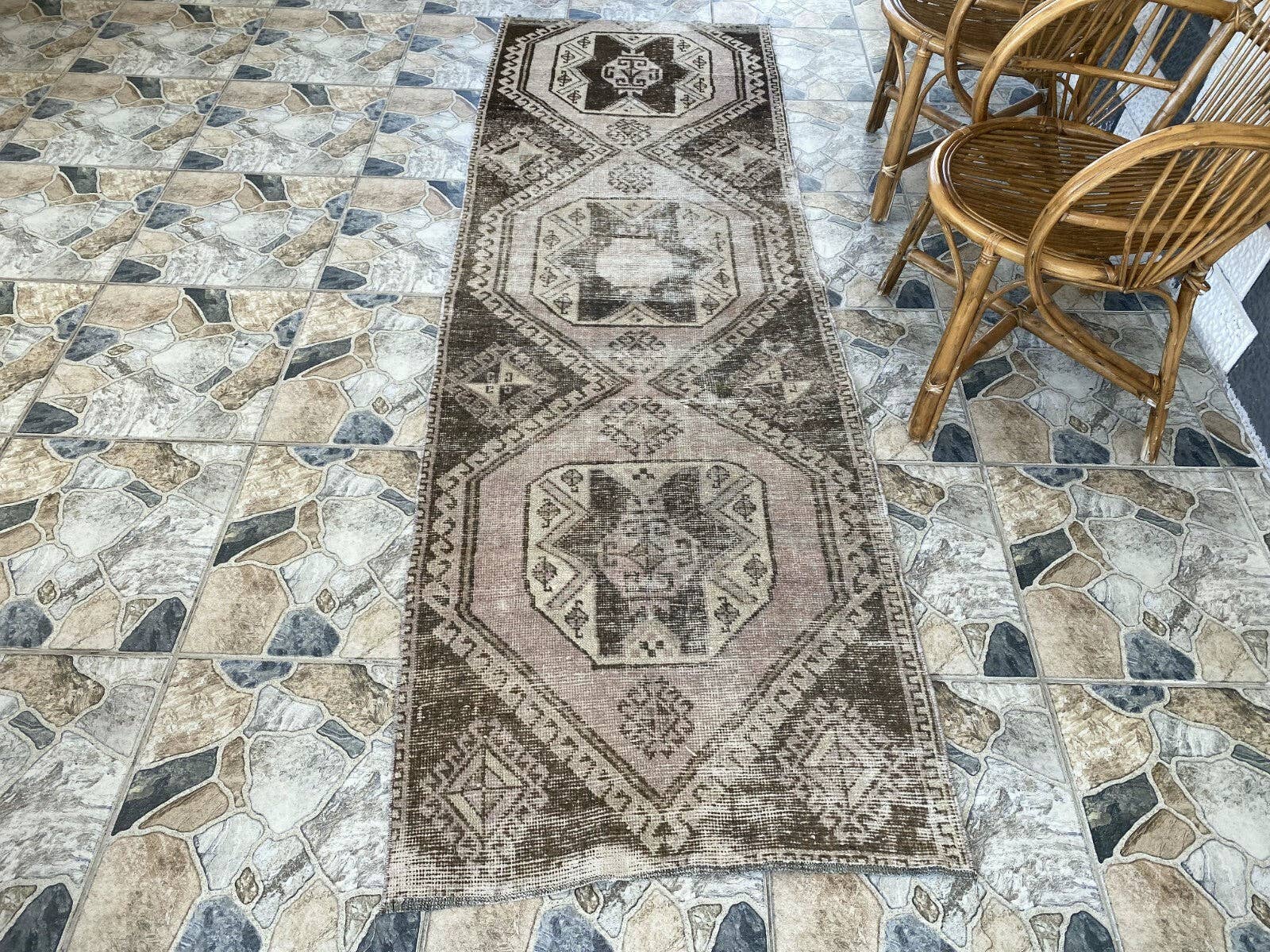 Oushak Rugs – wholesale Hallmatta – Turkisk stamullmatta löpare vintage handgjord 2,6x8,5 fot0