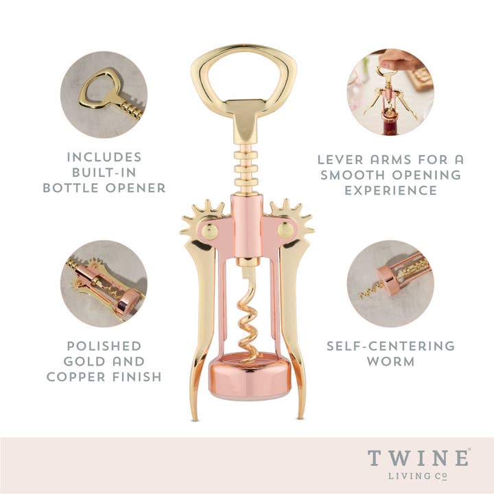 Twine - Wholesale Bottle/Wine Opener - Copper & Gold-Plated Stainless Steel Winged Corkscrew