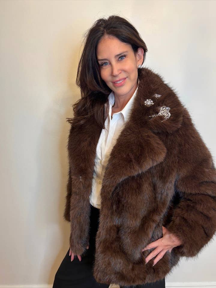 Chocolate The Kovack Faux Fur Jacket for wholesale on Faire2