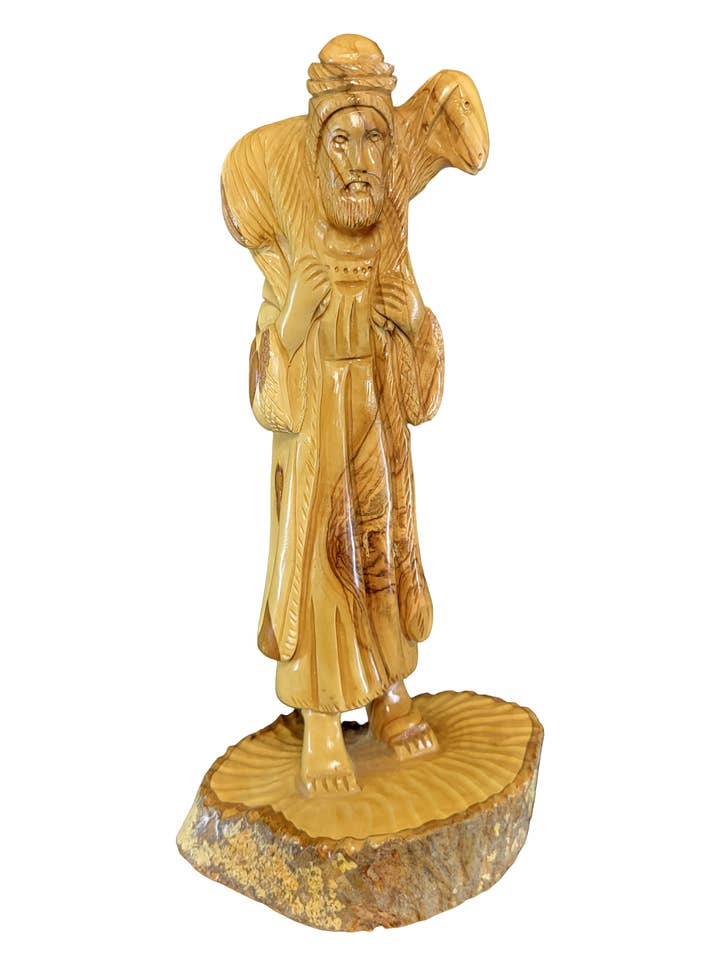 The Good Shepherd Olive Wood Statue – Hand-Carved for wholesale by Bethlehem Shop