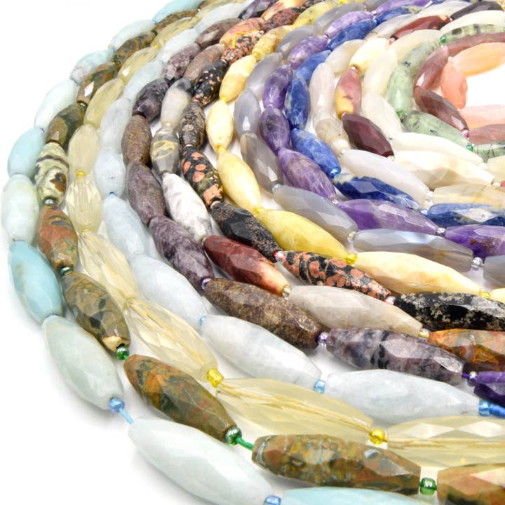 Faceted Tube Beads | 30mm Gemstone Beads | Rice Shaped Beads for wholesale by Only Beads