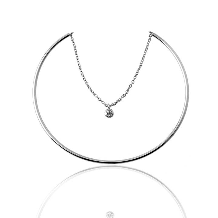 Zirconia armbånd - stiv med kæde - rhodium sølv for engroshandel hos Buganto